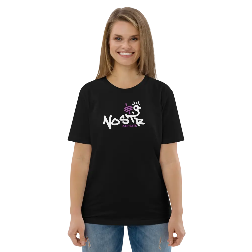 T-Shirt – Nostr Zap Sats — worn on model — black