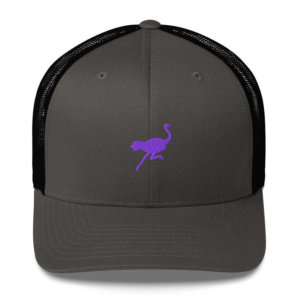 nostrich nostr trucker hat small logo front view charcoal black
