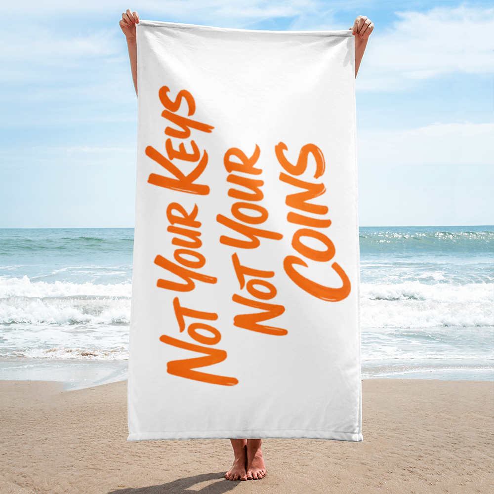 bitcoin beach towel - not your keys - on the beach - model