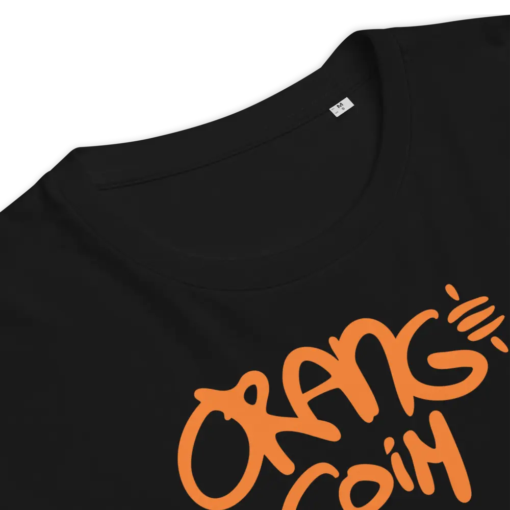 Bitcoin T-Shirt – Orange Coin by BitPopArt | Store of Value — design close-up Black