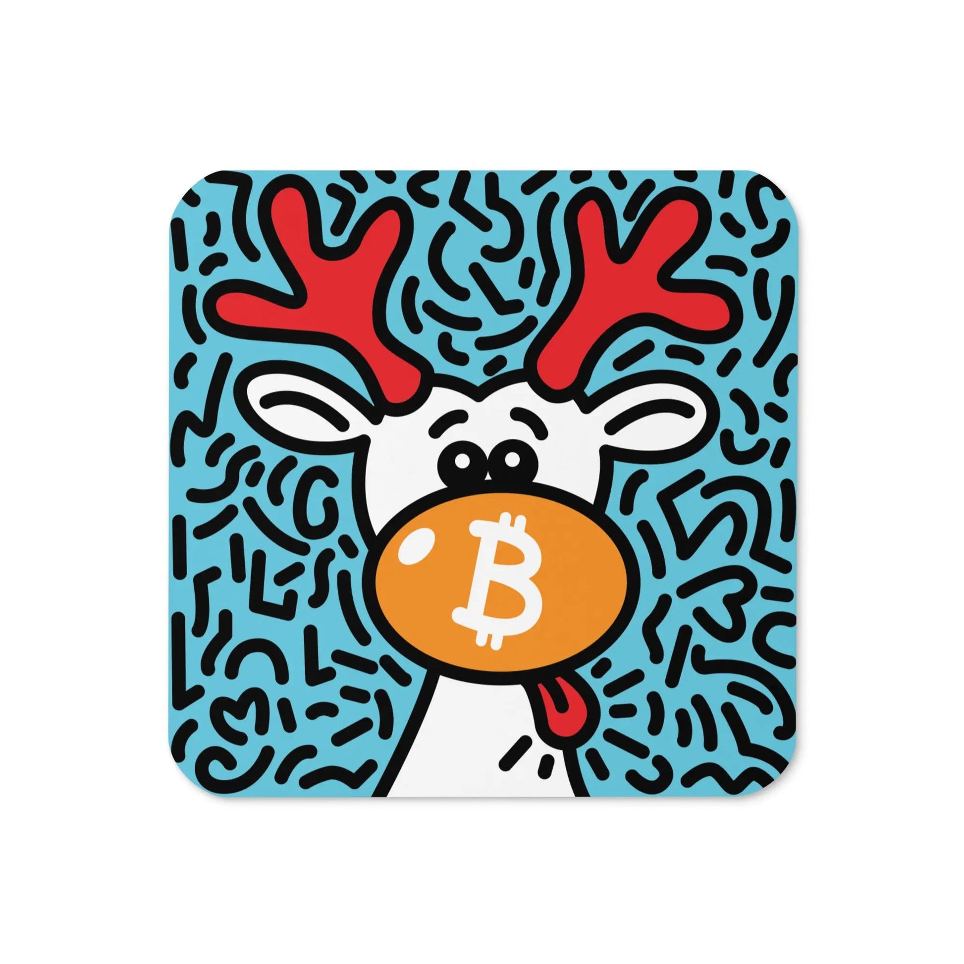 Orange Nose Reindeer Bitcoin coaster by BitPopArt – front view