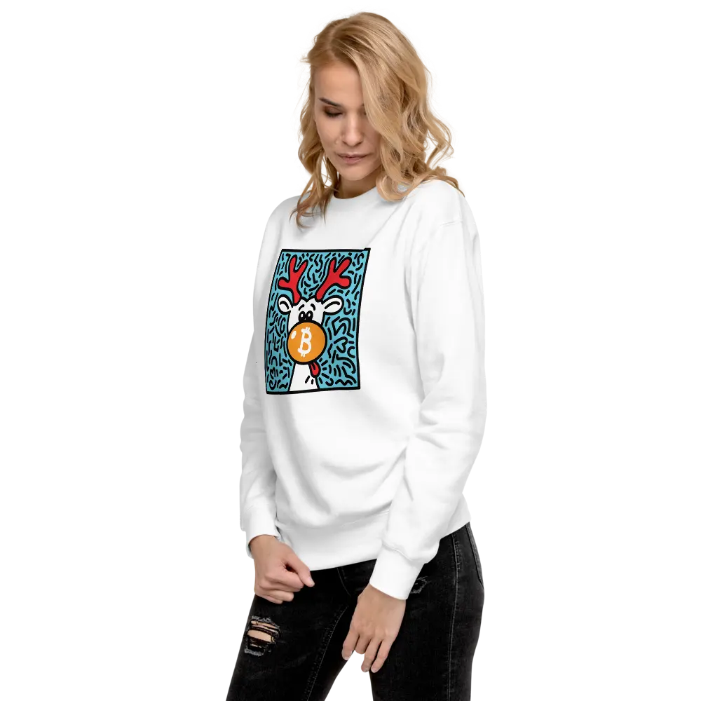 bitcoin sweatshirt - orangenose reindeer by bitpopart - female - white color