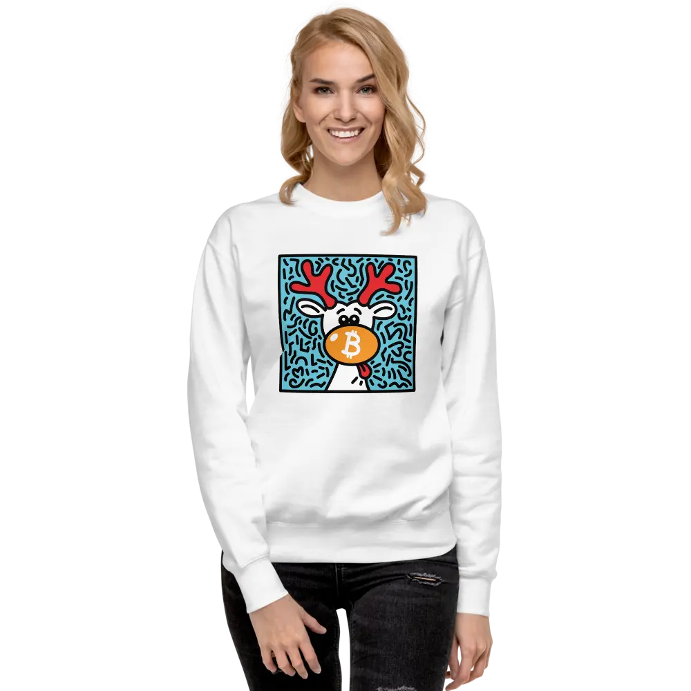 bitcoin sweatshirt - orangenose reindeer by bitpopart - worn by female