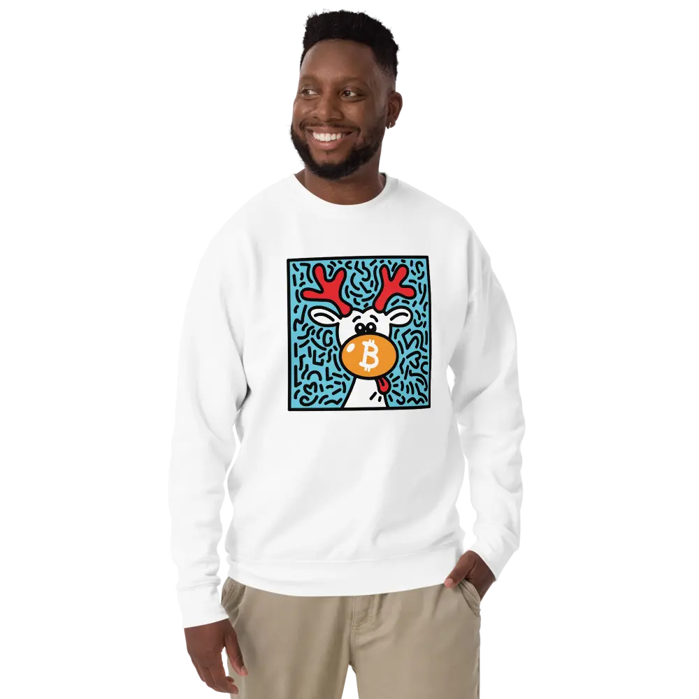 bitcoin sweatshirt - orangenose reindeer by bitpopart - worn - male