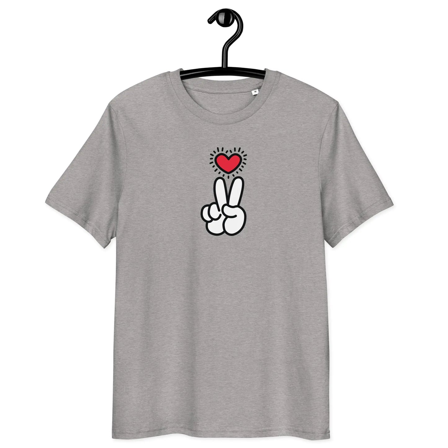 peace t-shirt - heart and hand peace sign - front view