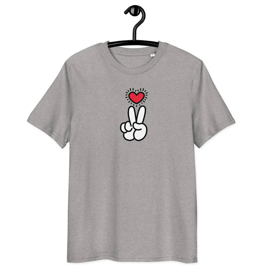 peace t-shirt - heart and hand peace sign - front view