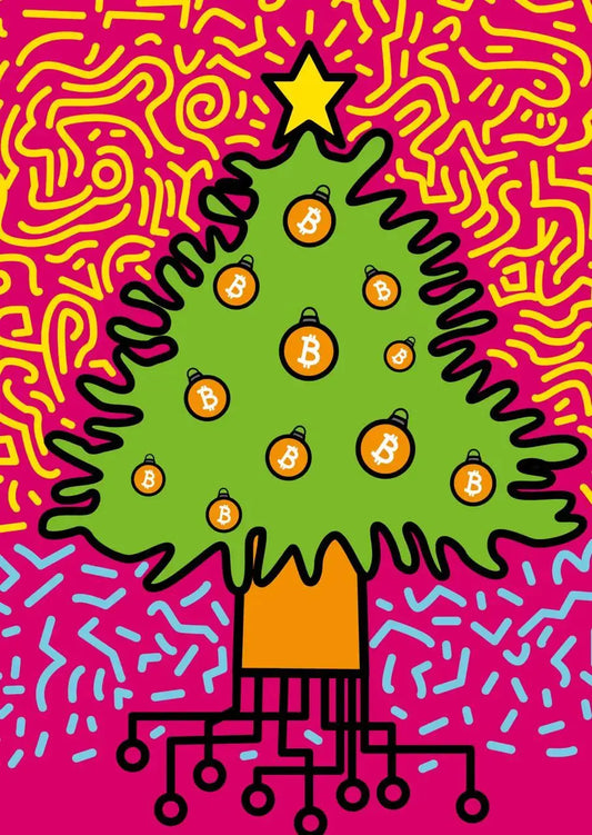 Bitcoin Christmas Tree - Christmas Card - By BitPopArt Store of Value