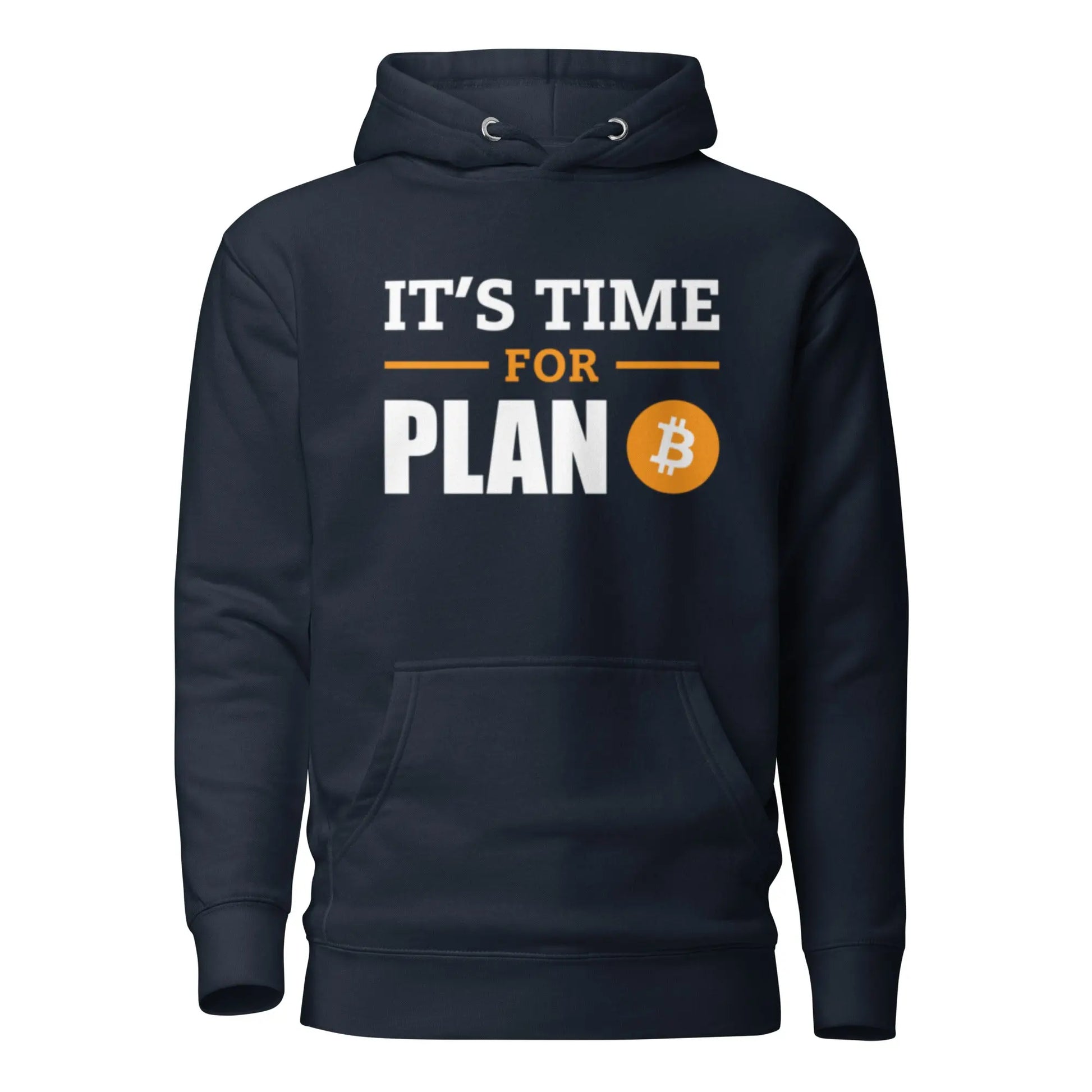 bitcoin hoodie - plan b - front view - navy blue