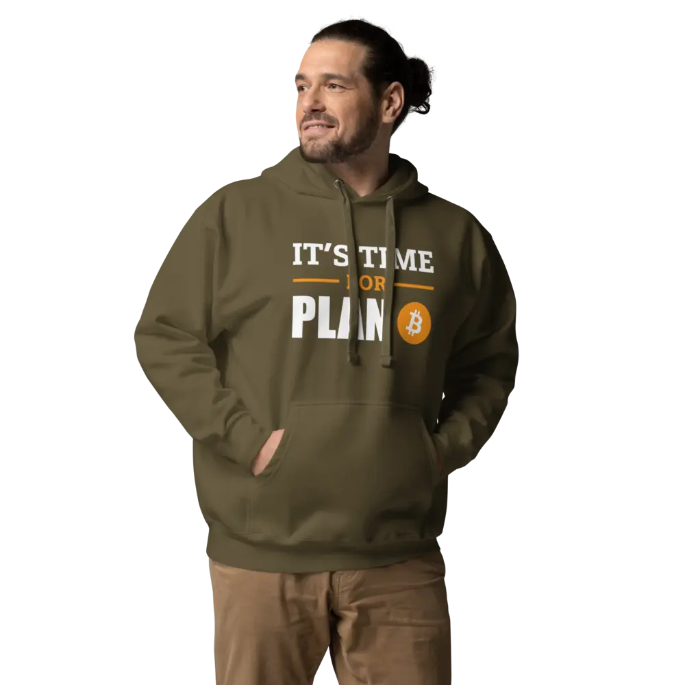 bitcoin hoodie - plan b - worn by male model