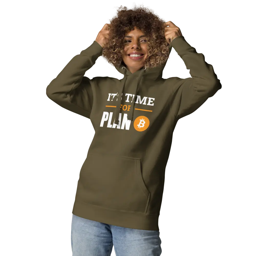 bitcoin hoodie - plan b - worn by model