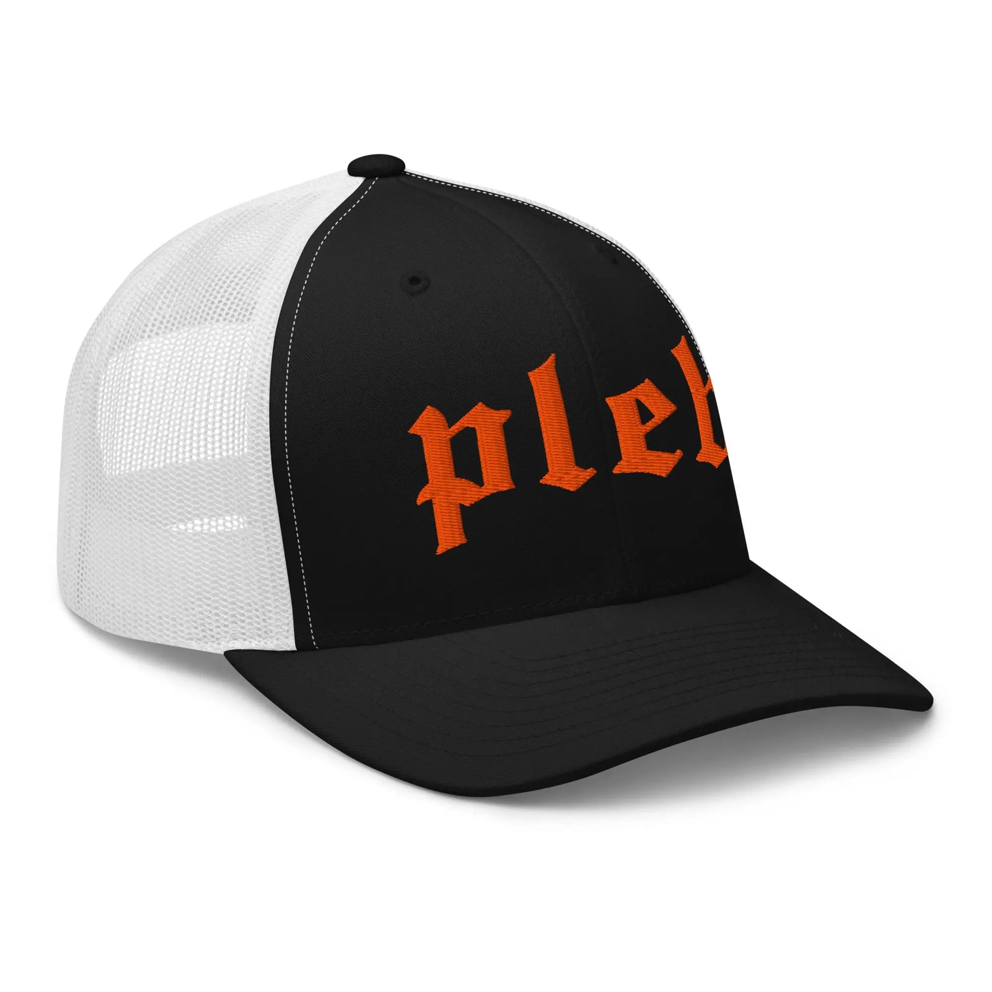 pleb bitcoin hat - angled front view - black and white