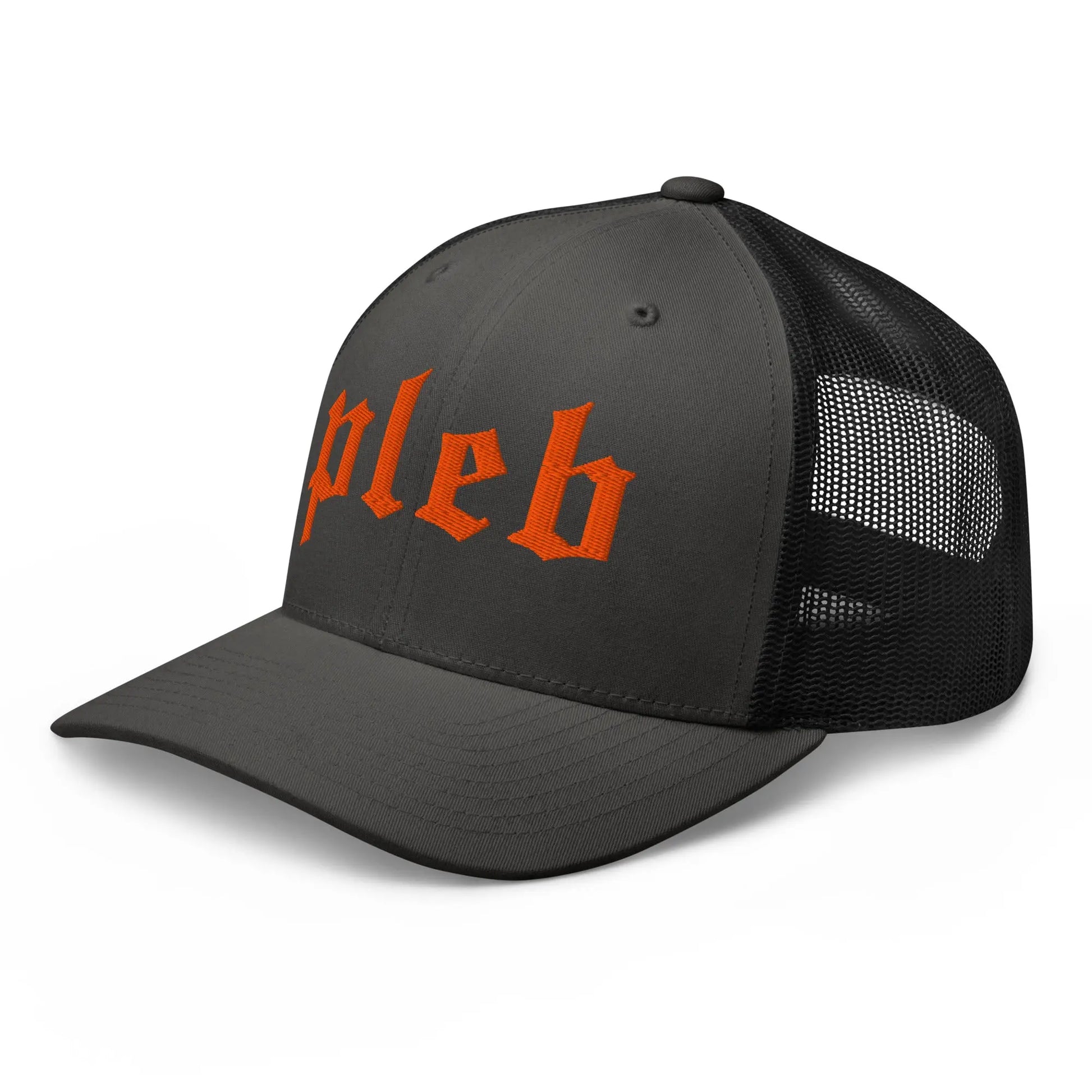 pleb bitcoin hat - angled front view - charcoal and black