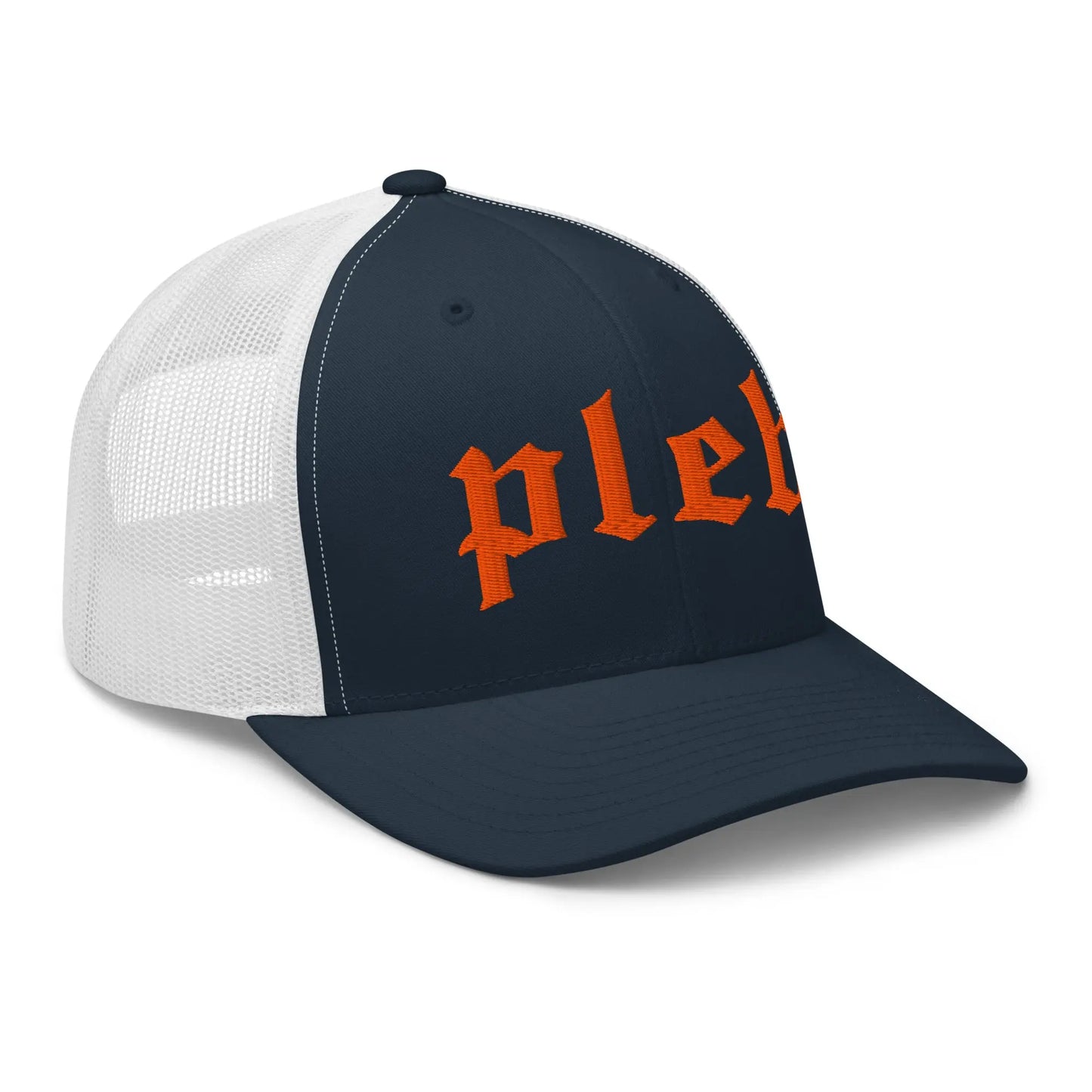 pleb bitcoin hat - angled front view - navy and white