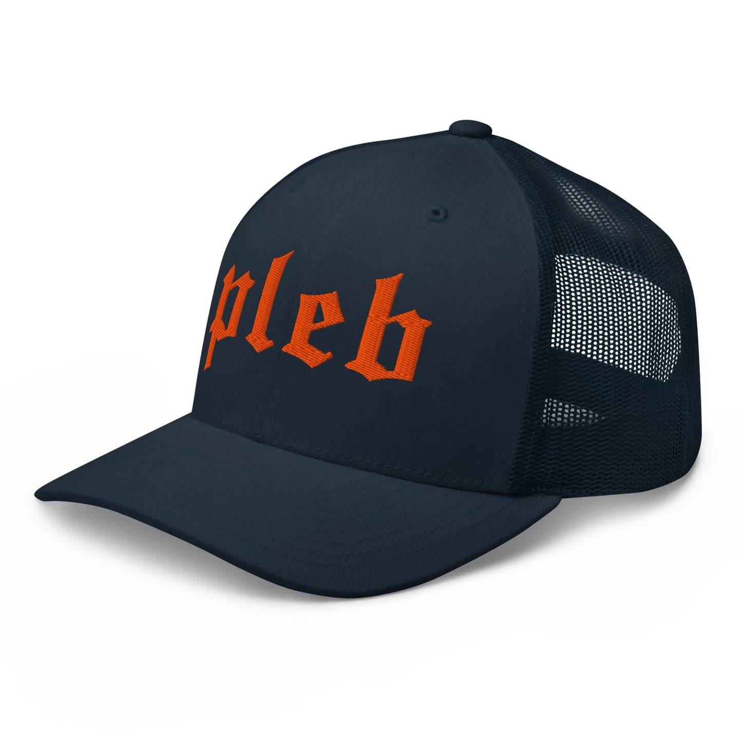 pleb bitcoin hat - angled front view - navy