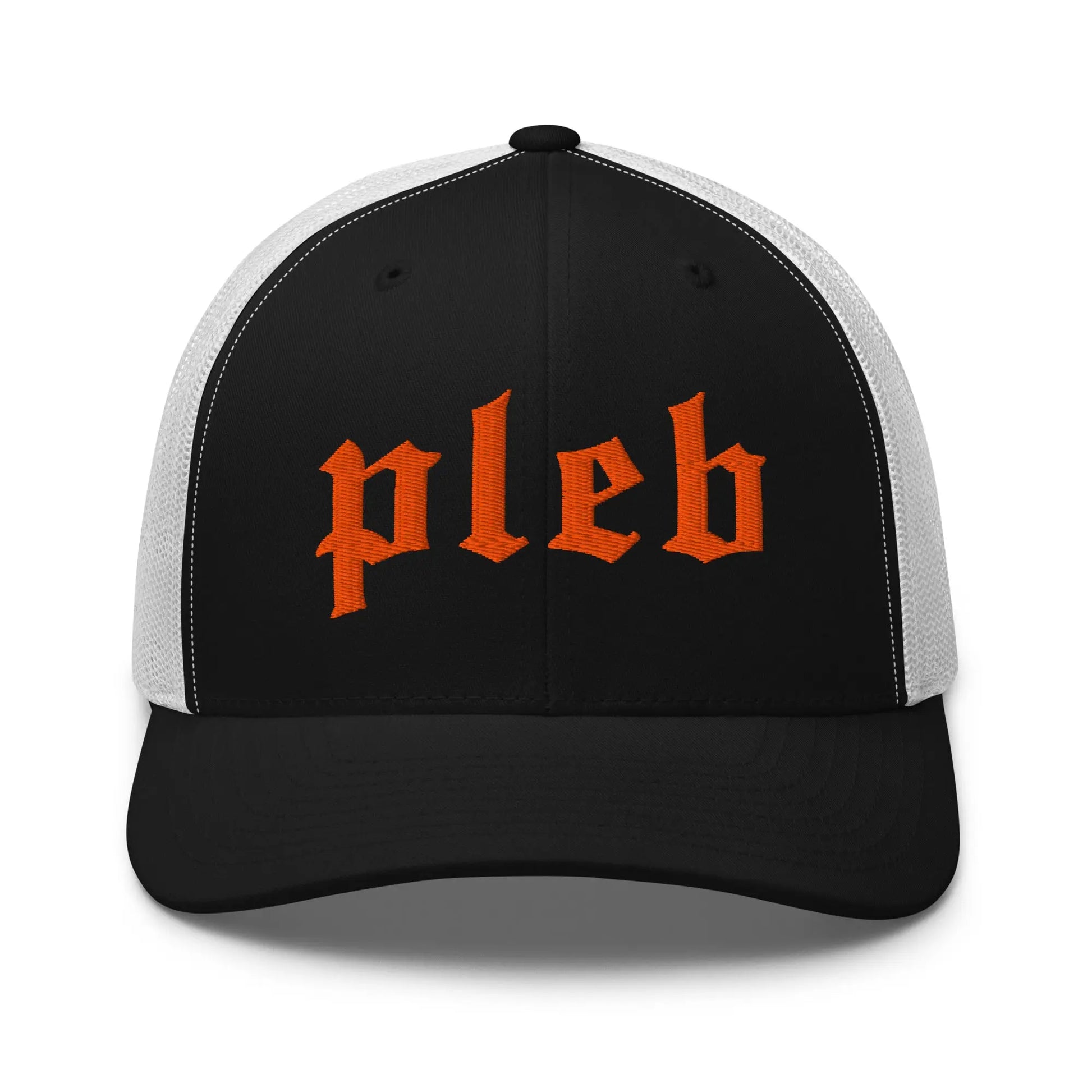 bitcoin pleb trucker hat - front view - black and white