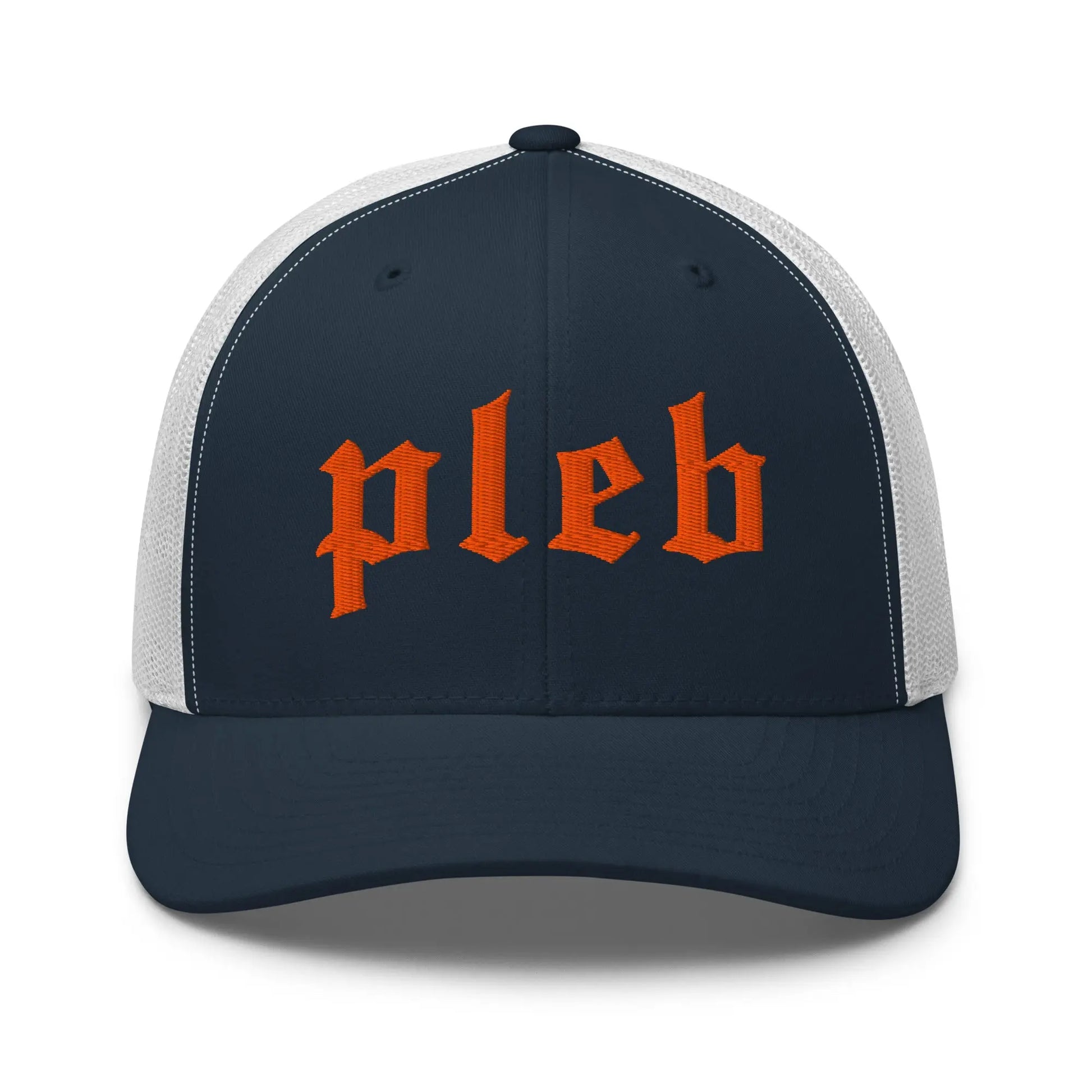 bitcoin pleb trucker hat - front view - navy and white