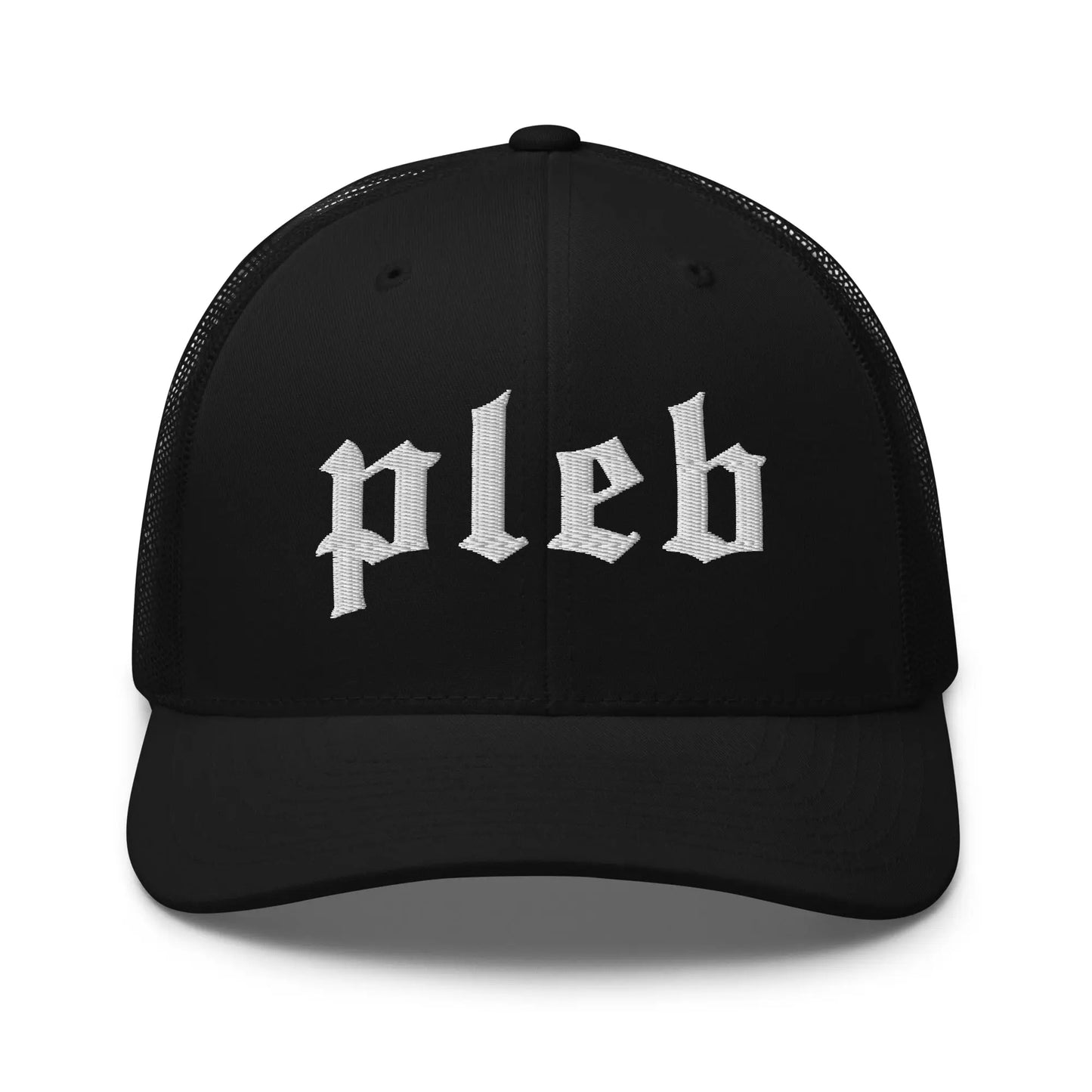 bitcoin trucker hat - pleb - front view - black