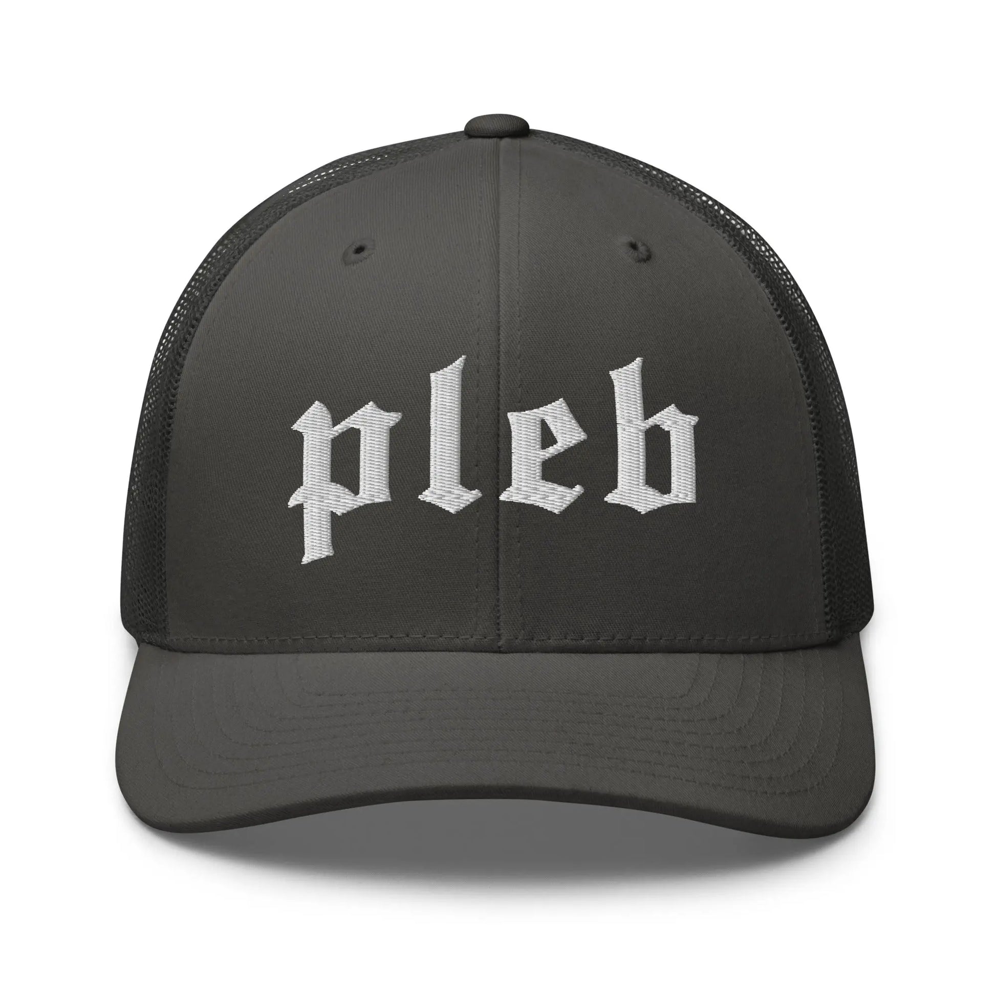 bitcoin trucker hat - pleb - front view - charcoal