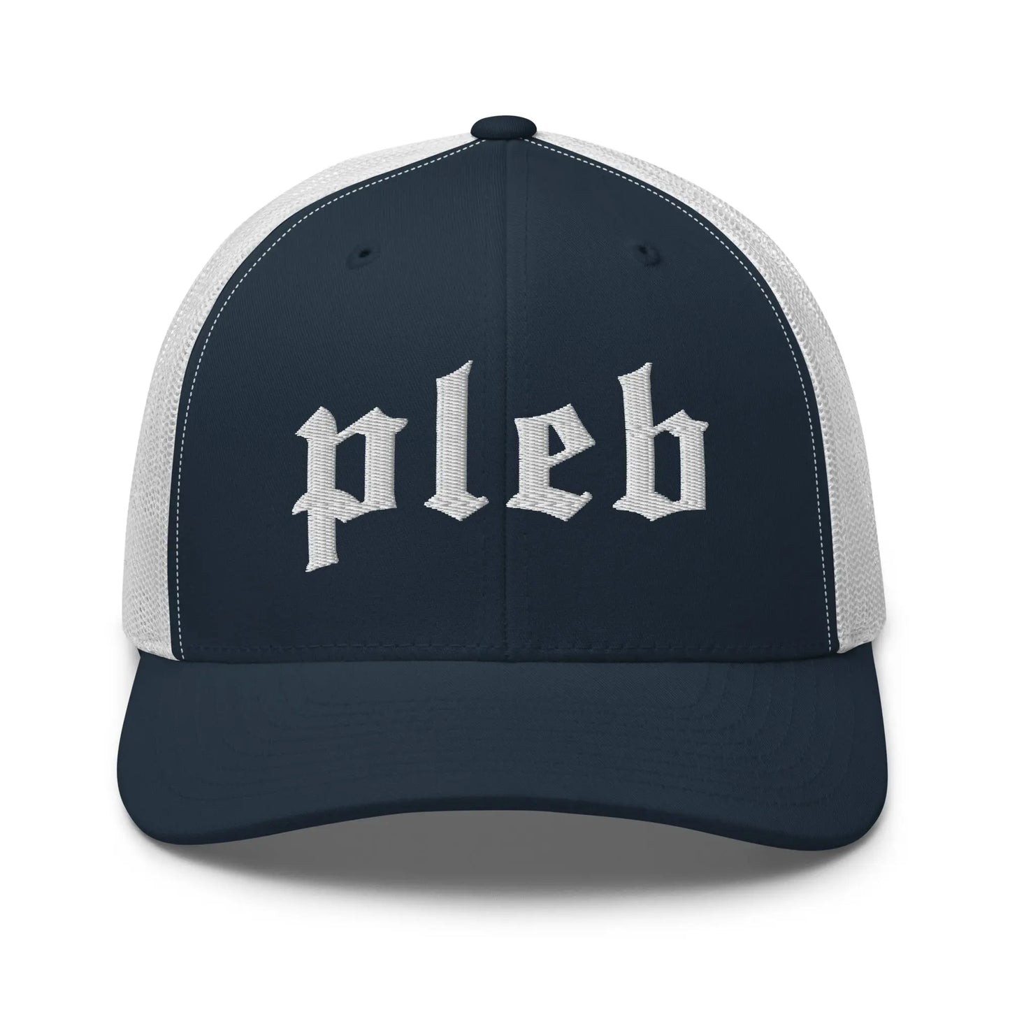 bitcoin trucker hat - pleb - front view - navy and white