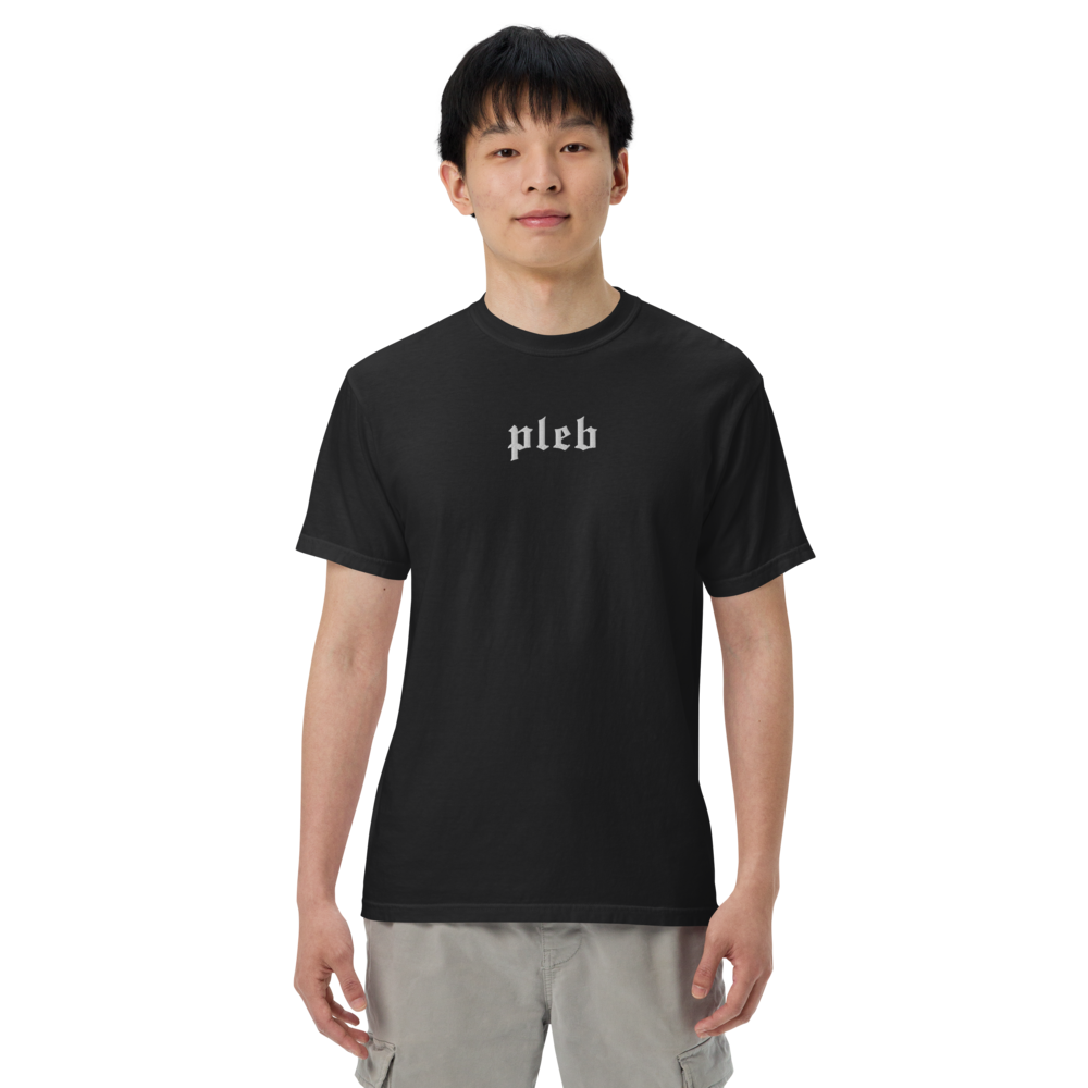 bitcoin t-shirt - pleb - worn on model - black