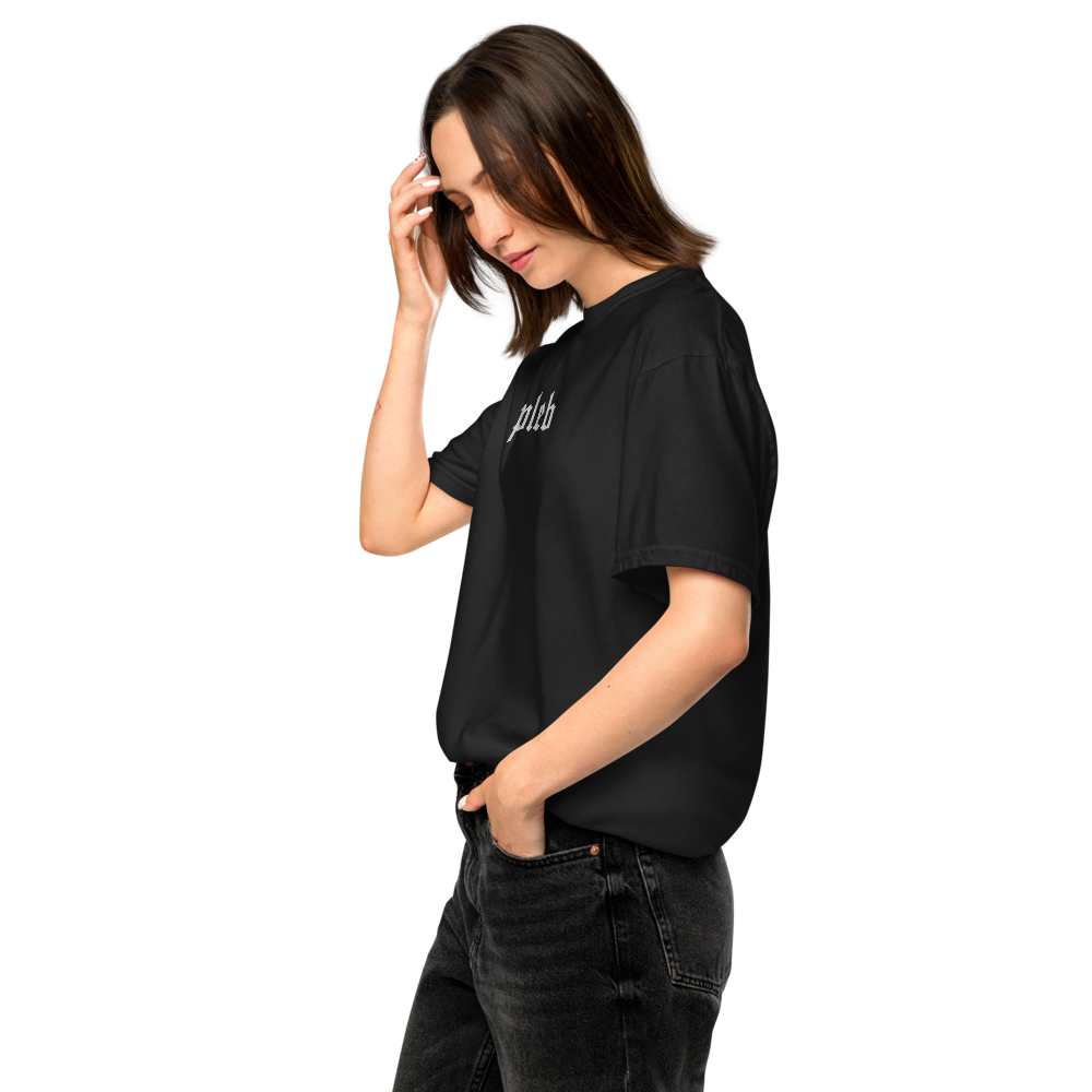 bitcoin t-shirt - pleb - worn on model - black