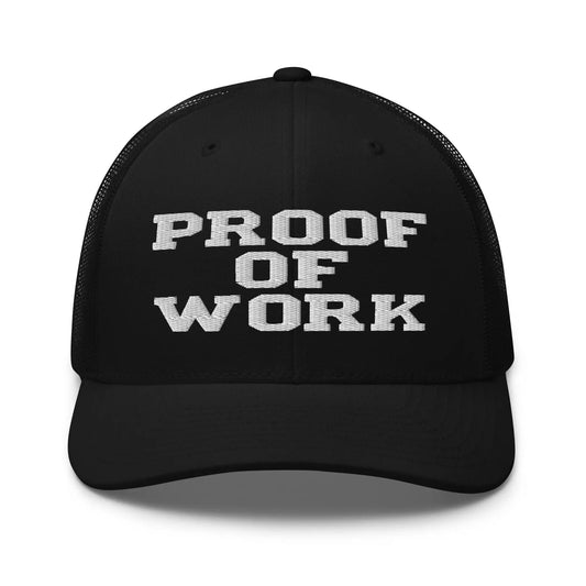 proof of work bitcoin trucker hat front view black