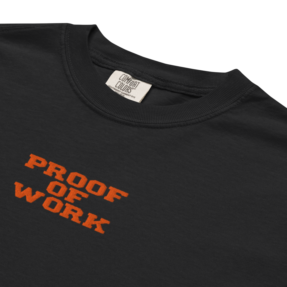 bitcoin t-shirt - proof of work - embroidery close-up