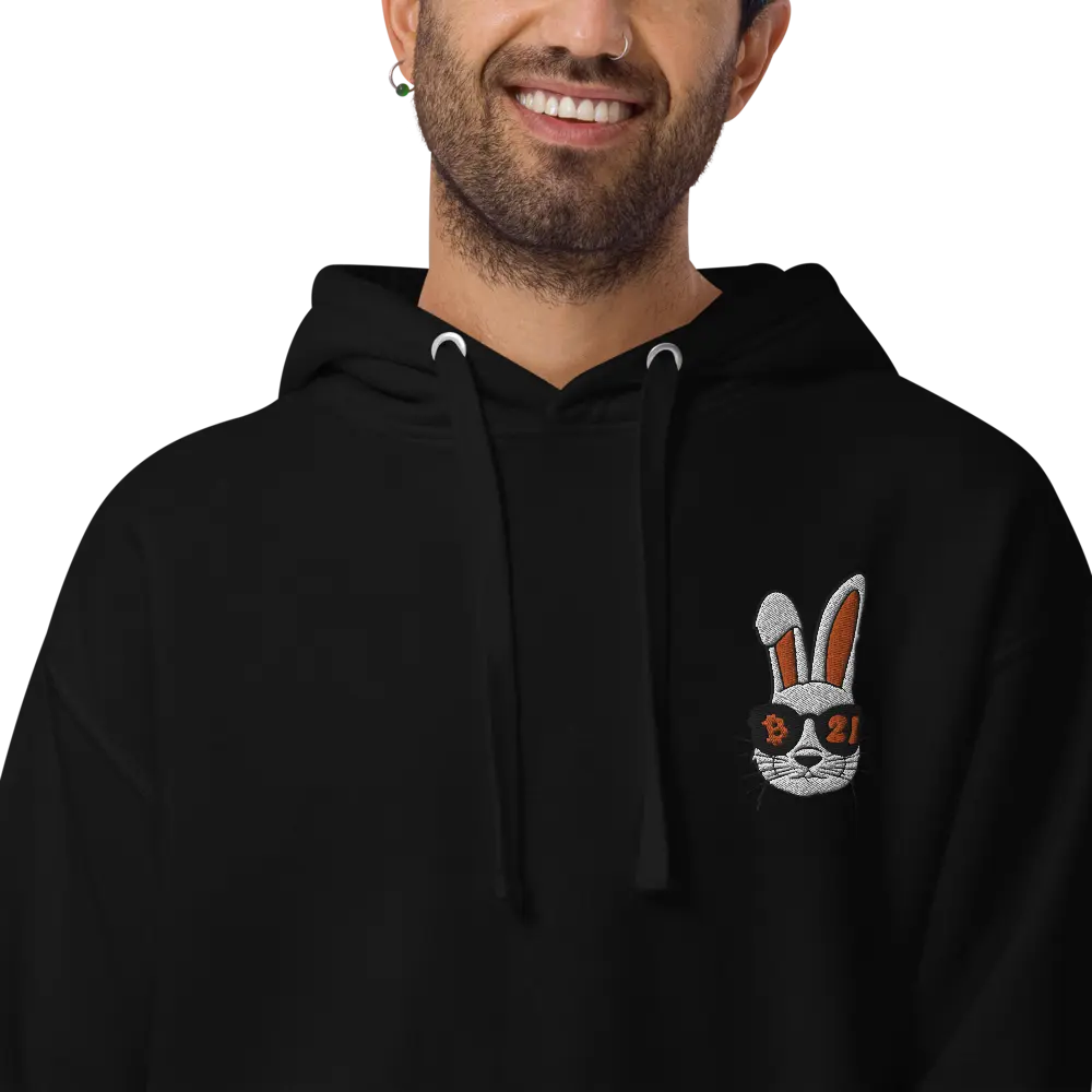 bitcoin hoodie - rabbit 21 - embroidery close-up