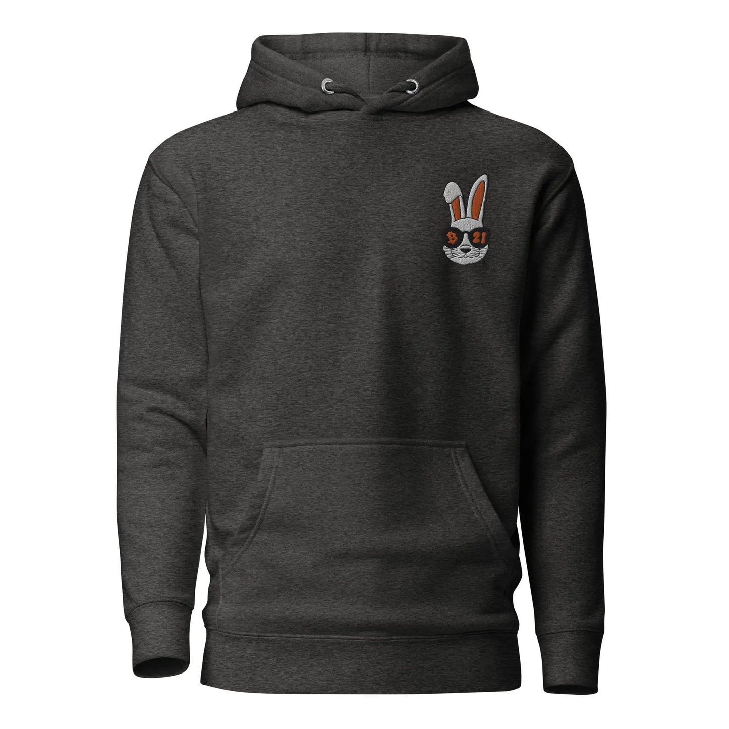 bitcoin hoodie - rabbit 21 - front view - grey