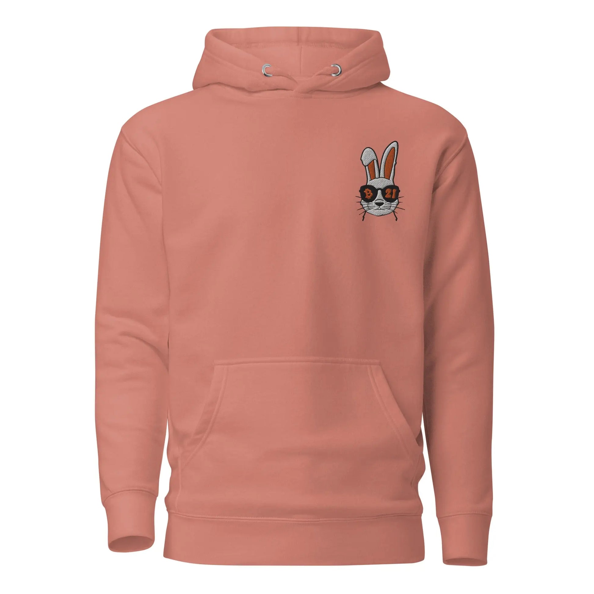 bitcoin hoodie - rabbit 21 - front view - rose