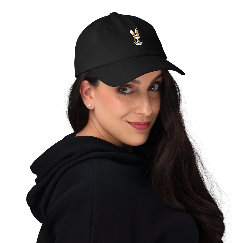 bitcoin hat - rabbit 21 - front view - worn - black
