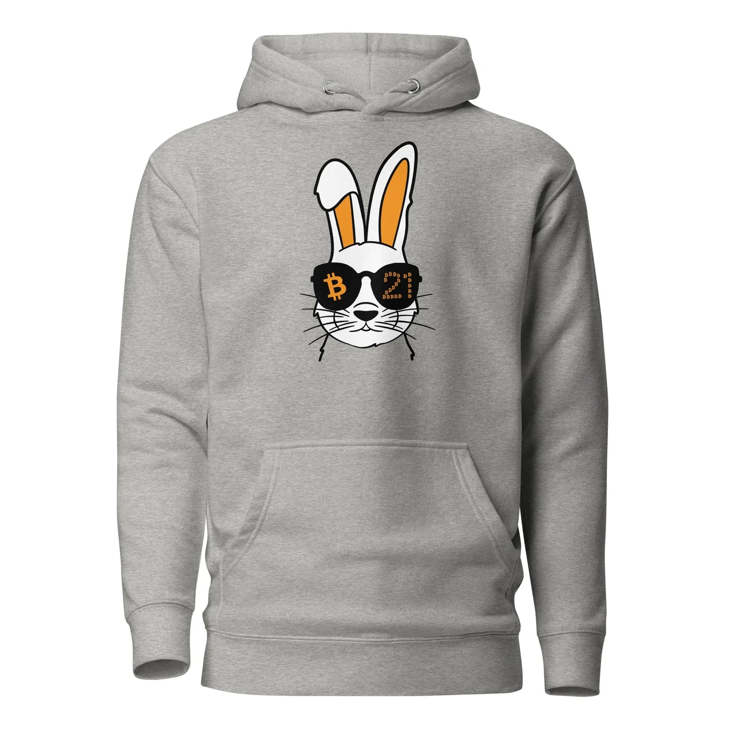 bitcoin hoodie - rabbit 21 - front view - grey