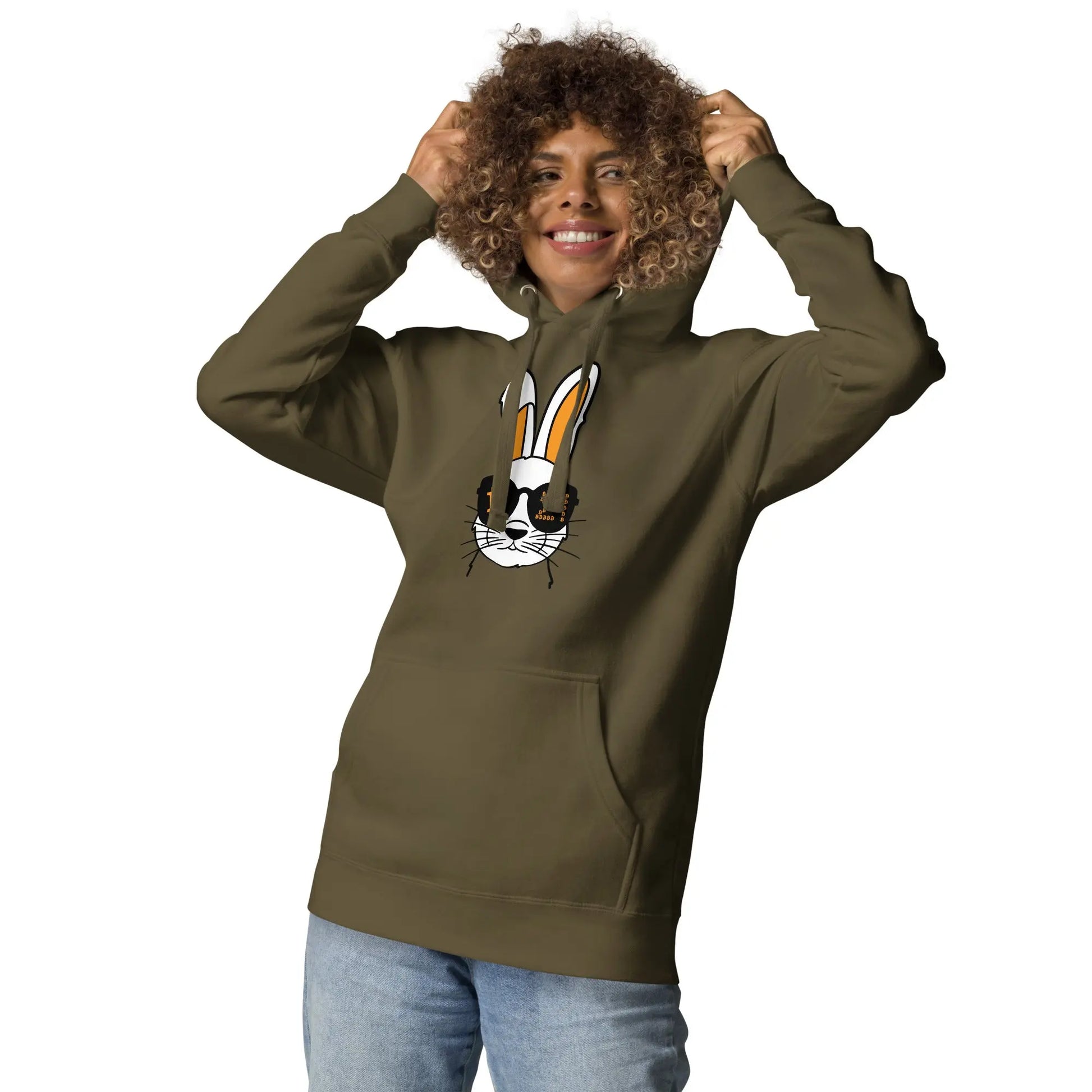 bitcoin hoodie - rabbit 21 - worn on female model 