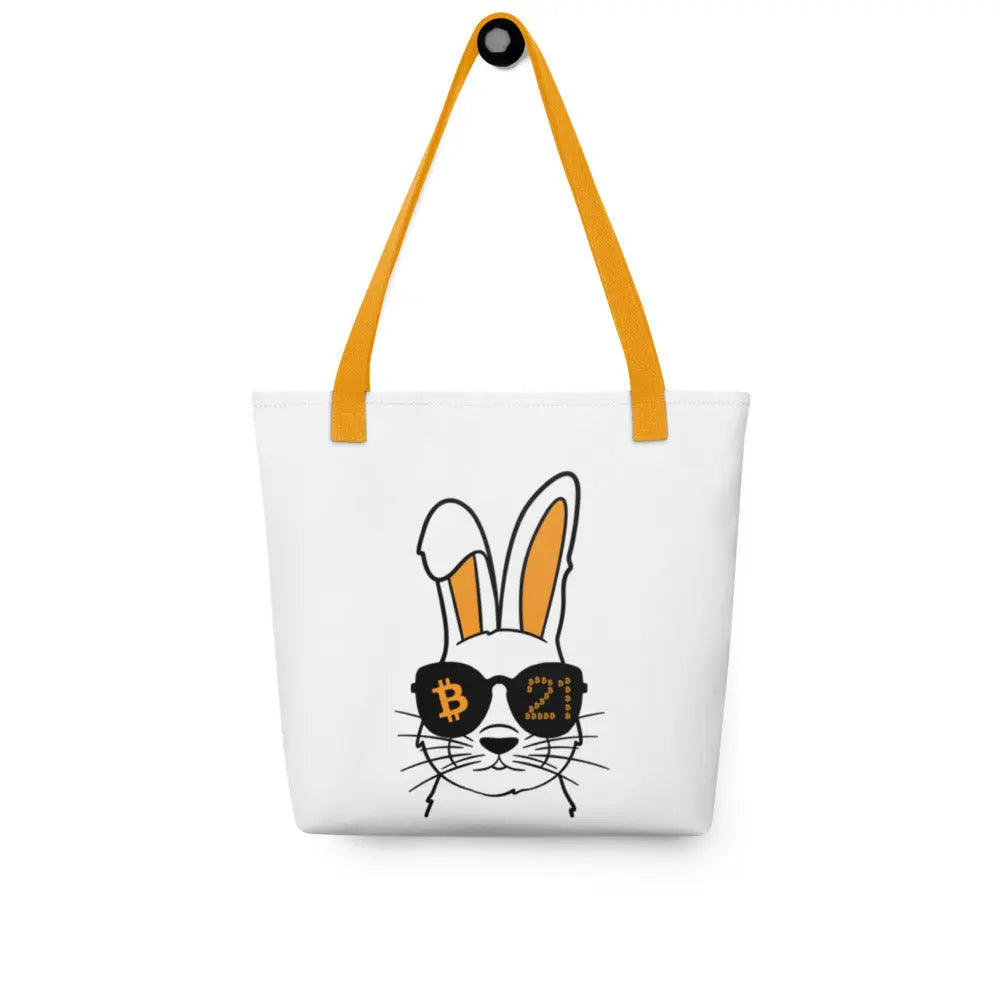 bitcoin tote bag - rabbit 21 - front on hanger