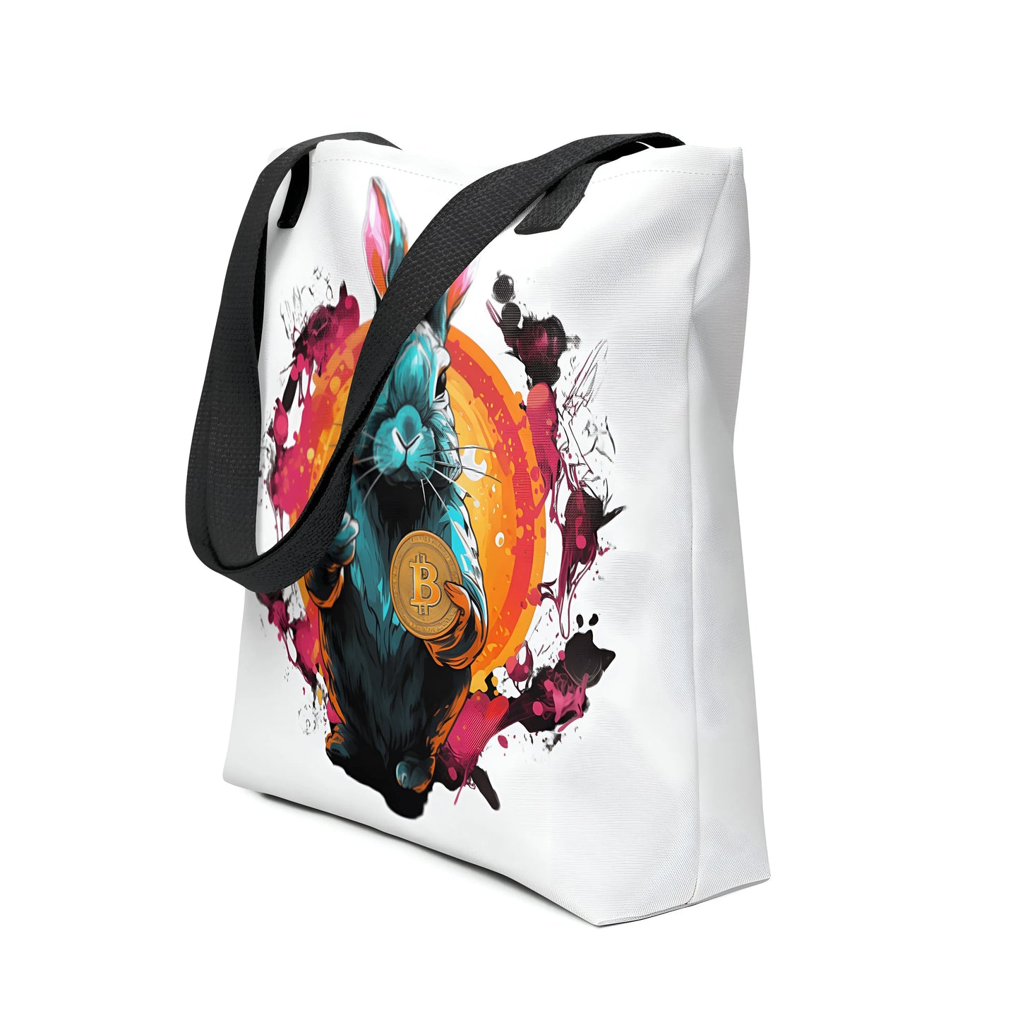 bitcoin tote bag - rabbit hole bitcoin design - front view 