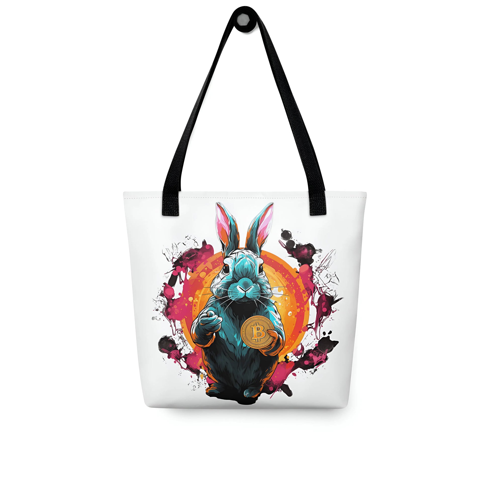bitcoin tote bag - rabbit hole bitcoin design - on hanger