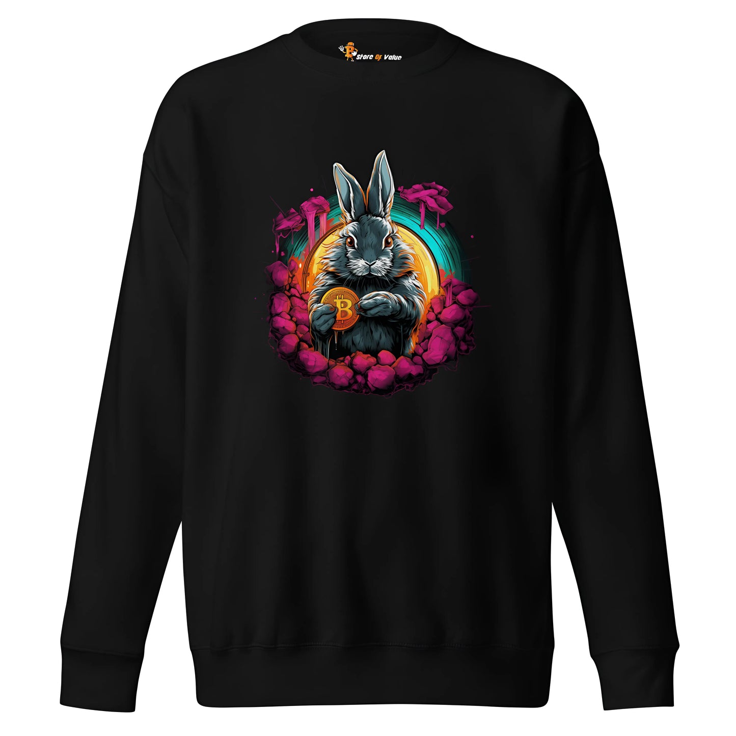 bitcoin sweatshirt - rabbit hole - front view - black