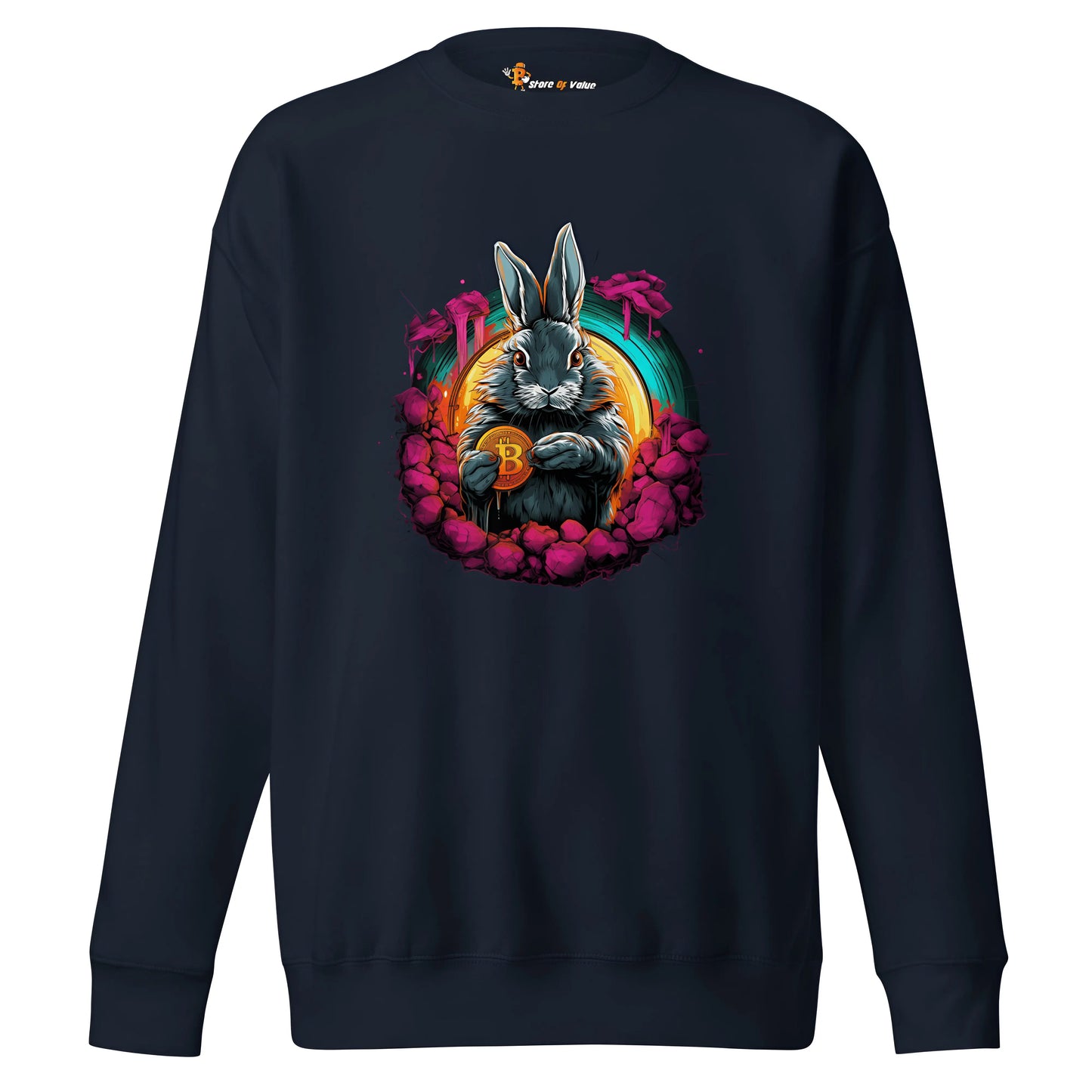 bitcoin sweatshirt - rabbit hole - front view - navy blue
