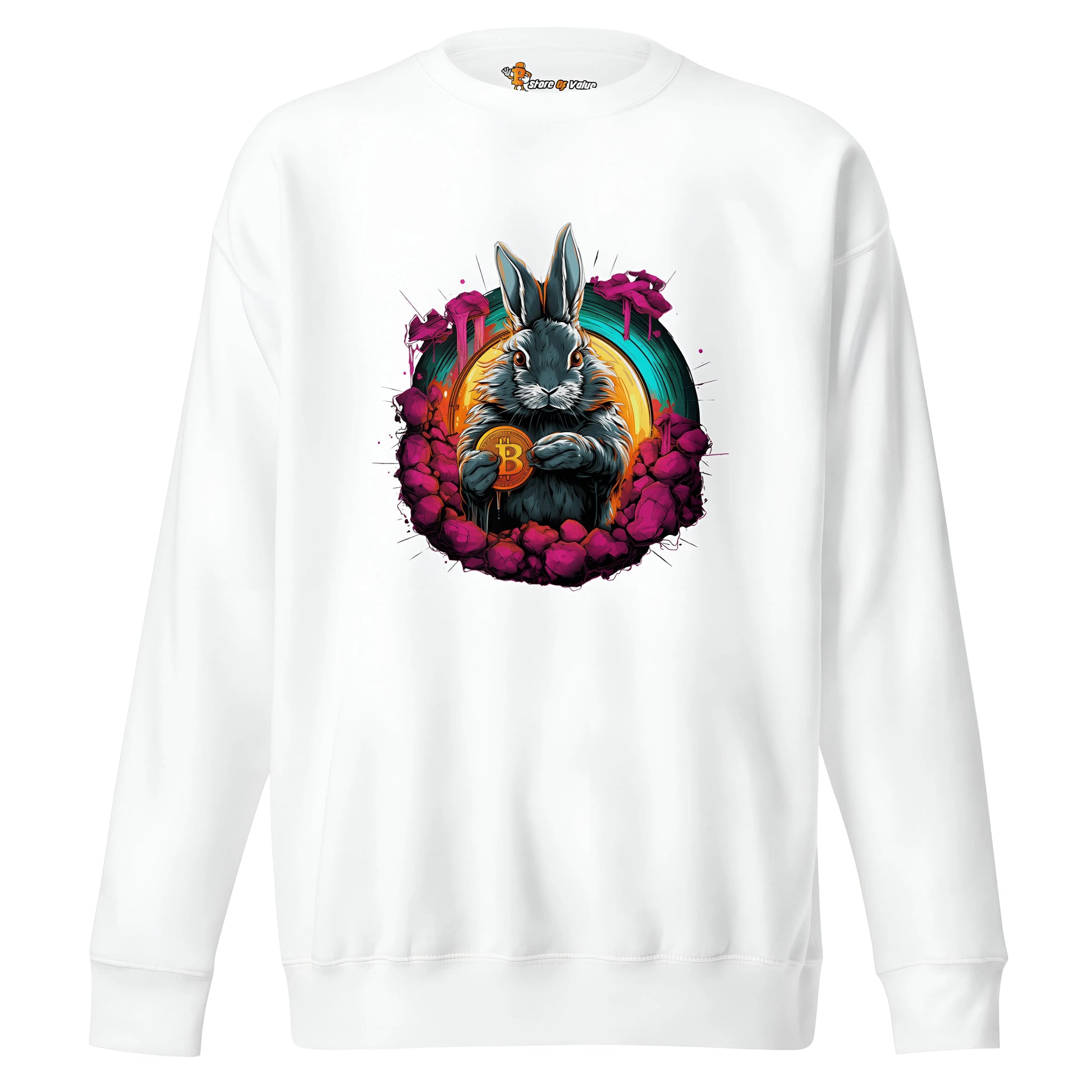 bitcoin sweatshirt - rabbit hole - front view - white