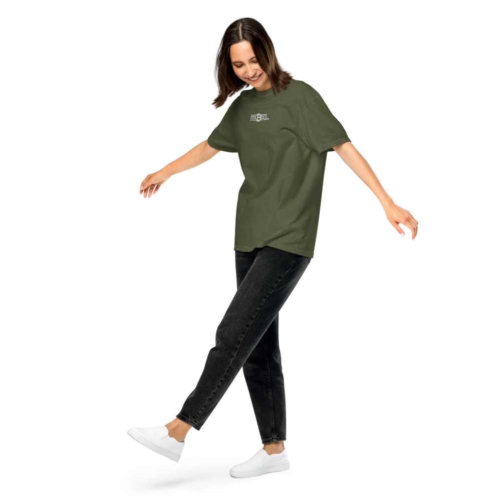 bitcoin t-shirt - rebel - worn on model - hemp green