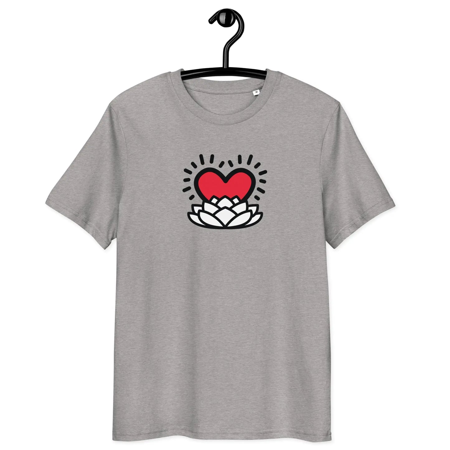 rebirth of love t-shirt - front view - on hanger - grey color