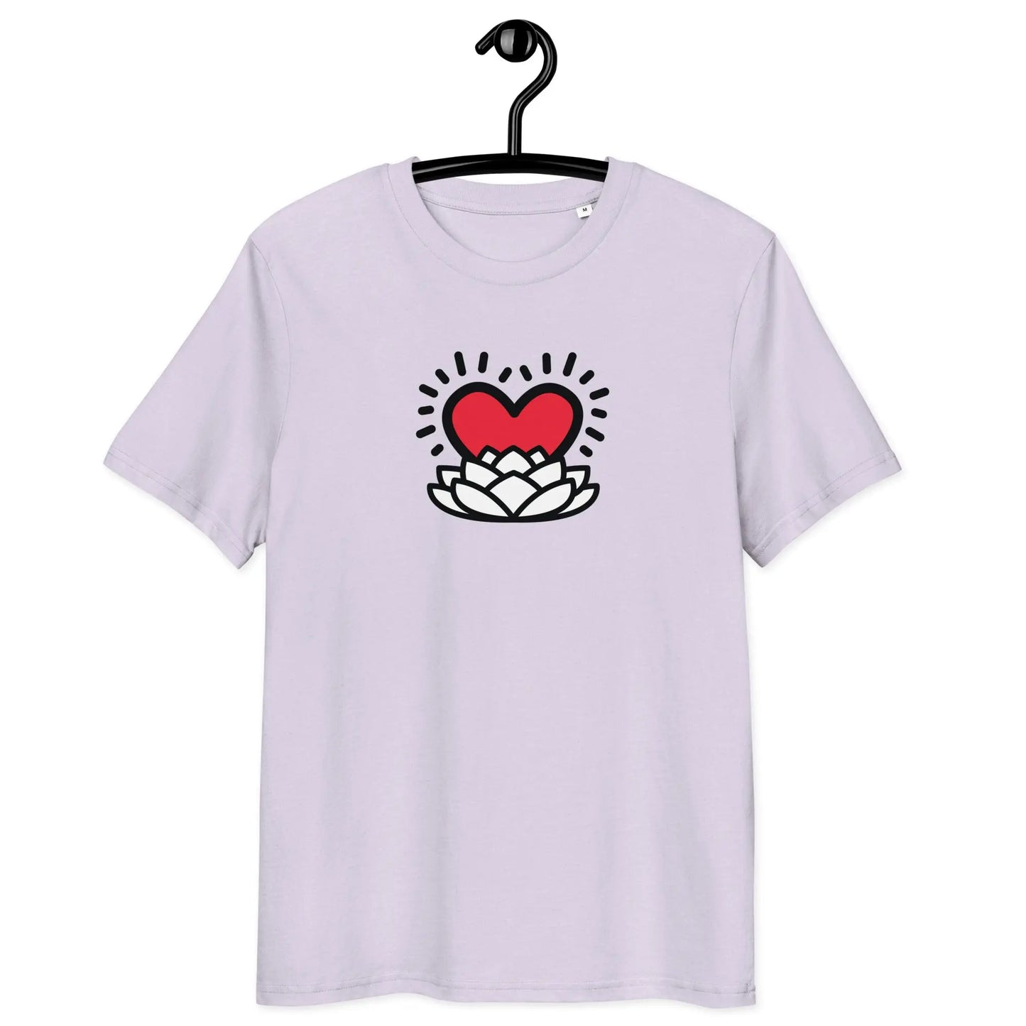 rebirth of love t-shirt - front view on hanger - lavender color