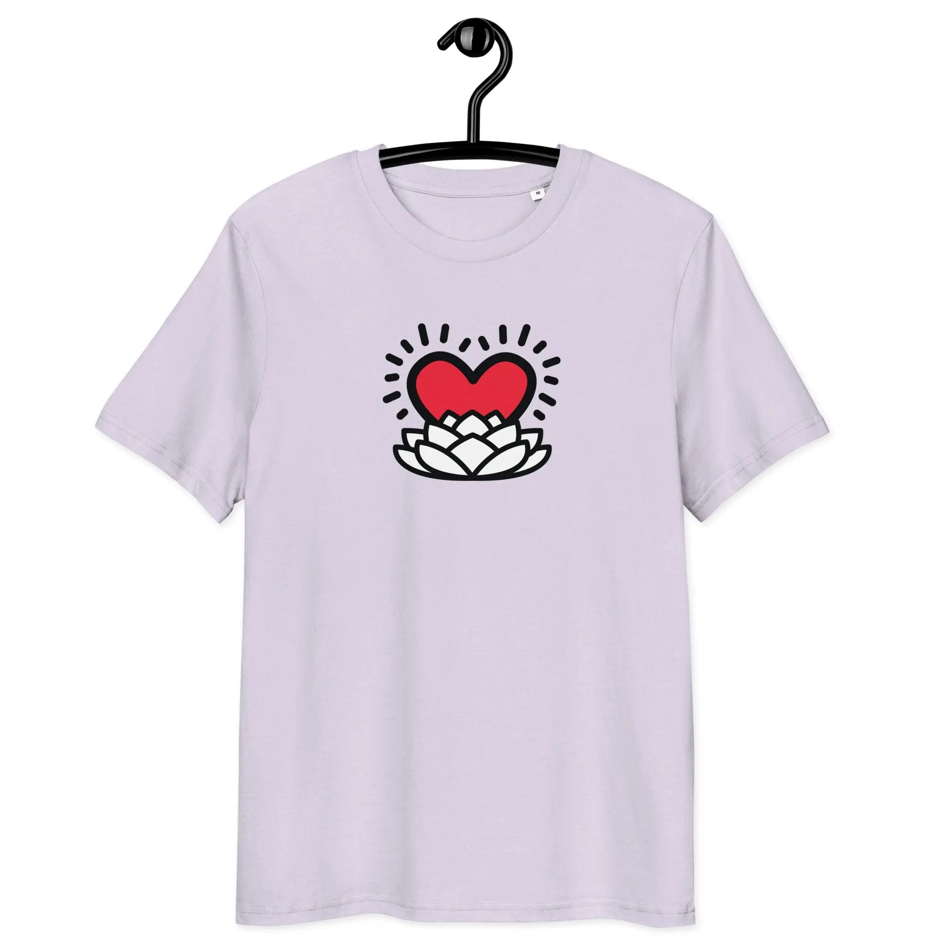 rebirth of love t-shirt - front view on hanger - lavender color
