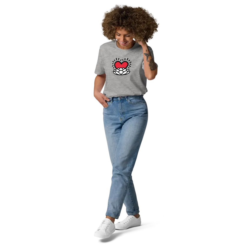 rebirth of love t-shirt - worn by female model - grey