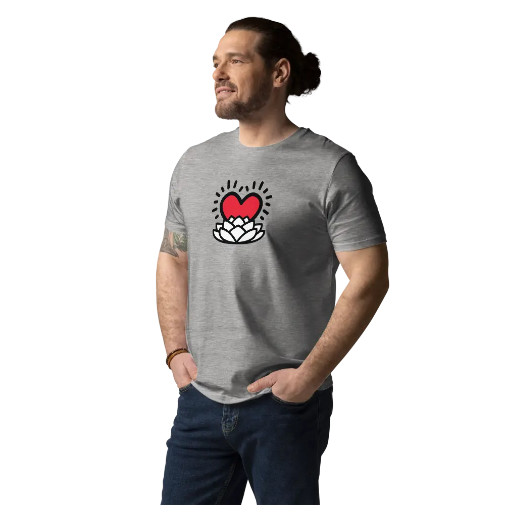 rebirth of love t-shirt - worn by male model - grey color