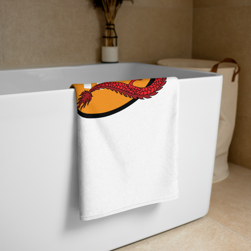 bitcoin beach towel - red dragon - bathroom view