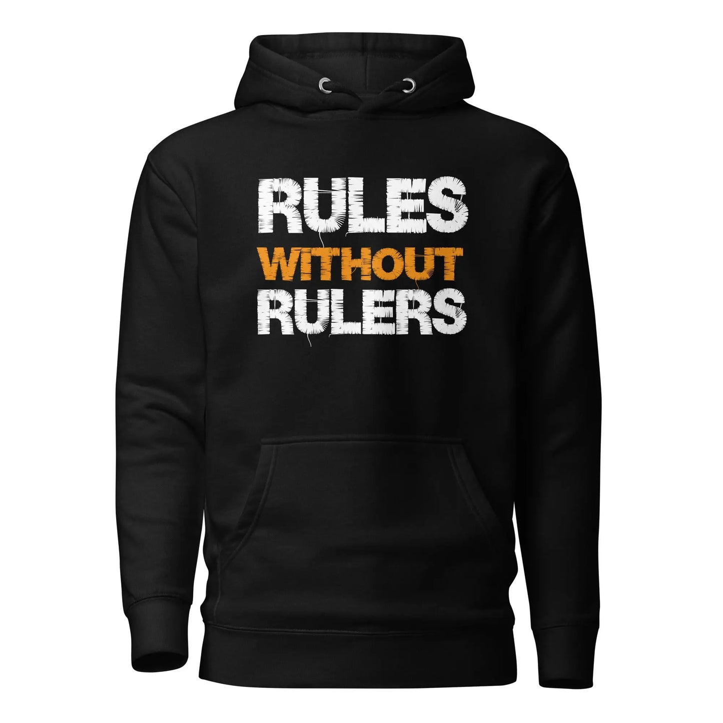 bitcoin hoodie - rules without rulers - front view - black