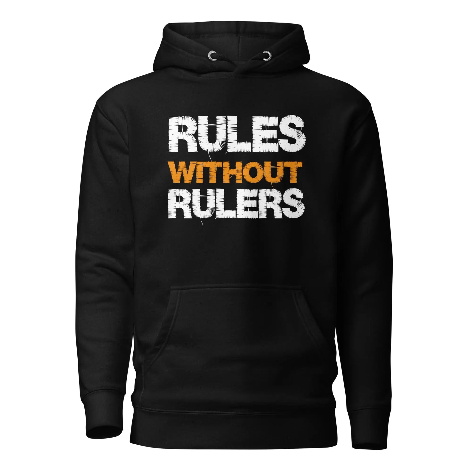 bitcoin hoodie - rules without rulers - front view - black