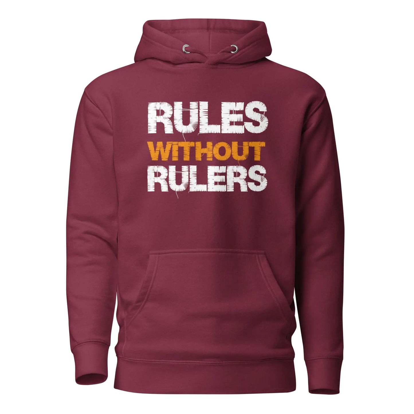 bitcoin hoodie - rules without rulers - front view - maroon