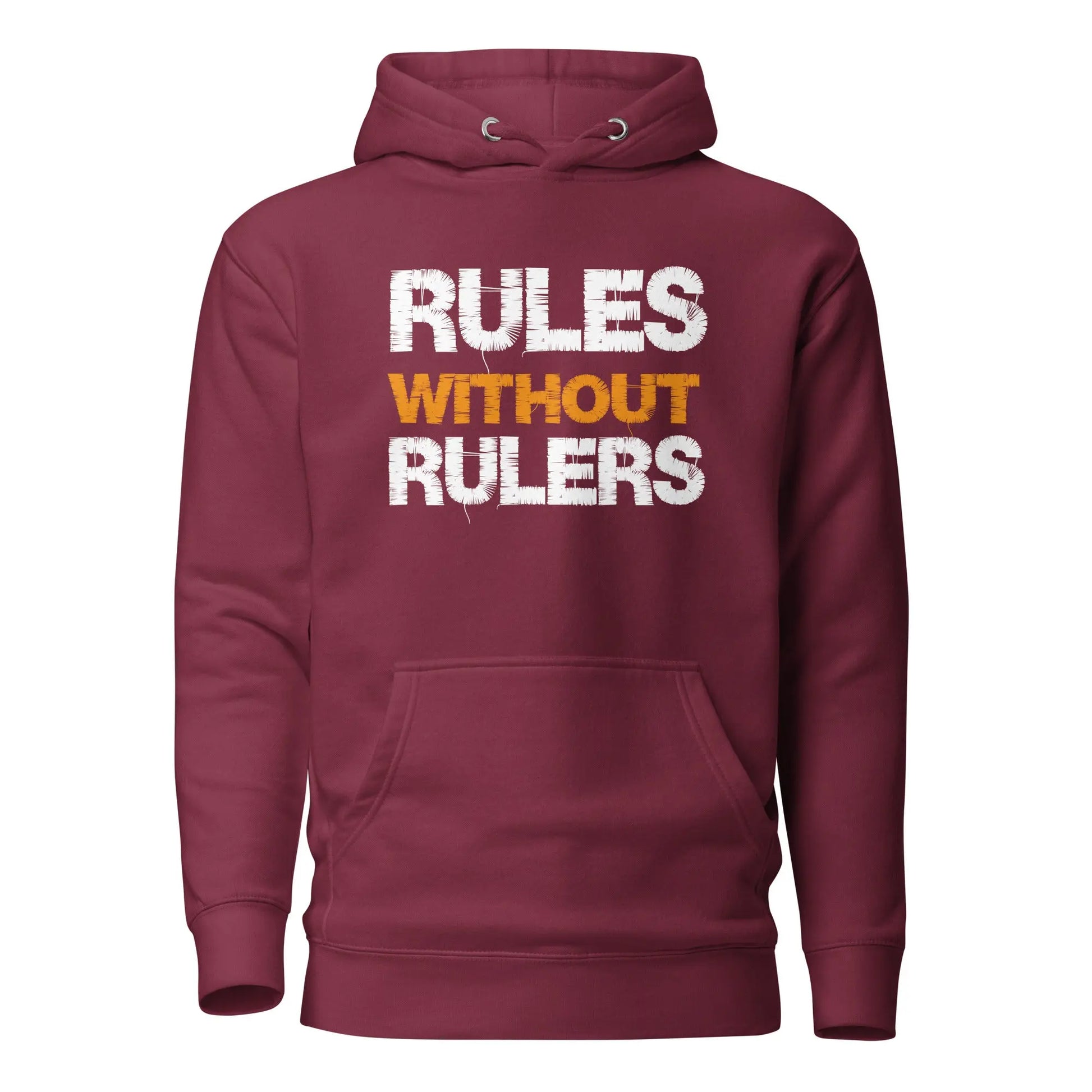 bitcoin hoodie - rules without rulers - front view - maroon